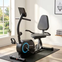 SPORTNOW Vélo d'Appartement Magnétique Vélo Couché Semi-allongé Silencieux Connecté Kinomap 8 Niveaux 136x56x106cm Bleu(m-2)