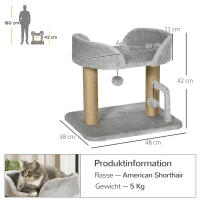 PawHut Kratzbaum, 42 cm kleiner Katzenbaum mit Jute-Kratzpfosten, Plattform, Grau(m-3)