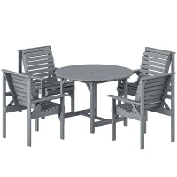 Outsunny 5 Pieces Garden Dining Set with Parasol Hole, Round Outdoor Table and Chairs, 4 Seater Wooden Garden Furniture, Grey(m-12)