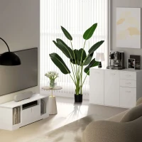 HOMCOM 2 Plantas Artificiales de 160 cm Bananera con Maceta y 10 Hojas Realistas para Decoración en Interior Verde(m-10)