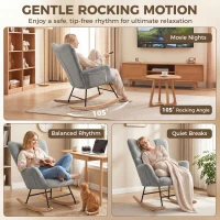 HOMCOM Rocking Chair, Teddy Fleece Rocker Chair with Tufted Wingback, Side Pockets, Rubber Wood Legs, Light Grey(m-4)