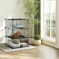 PawHut Cușcă pentru Pisici Gard Personalizabil pe 3 Niveluri, 105 cm, Negru(m-2)