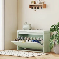 HOMCOM Banc à chaussures avec coussin d'assise rembourré et tiroir rabattable pour couloir, chambre, 80 x 26 x 47,5 cm, vert(m-8)
