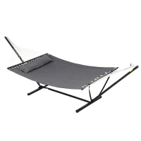 Outsunny Amaca da Giardino Portatile con Cuscino Integrato, in Cotone, Poliestere e Acciaio, 368x93x110 cm, Grigio Scuro(m-1)