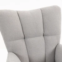 HOMCOM Rocking Chair, Teddy Fleece Rocker Chair with Tufted Wingback, Side Pockets, Rubber Wood Legs, Light Grey(m-12)