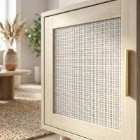 HOMCOM Meuble TV d'Angle 115 cm, Meuble Télé pour Téléviseur jusqu'à 65 Pouces, 2 Portes en Rotin  2 Compartiments, Chêne(m-11)
