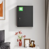 kleankin Medizinschrank zur Wandmontage mit Schloss, 3-stufiger Stahl-Wandschrank, 40 x 15 x 53,5 cm, Schwarz(m-9)