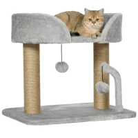 PawHut Kratzbaum, 42 cm kleiner Katzenbaum mit Jute-Kratzpfosten, Plattform, Grau(m-12)