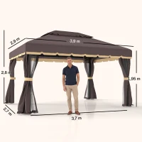 Outsunny Tonnelle de jardin extérieur 4 x 3 m barnum double toit tente de réception avec parois et moustiquaires marron(m-4)