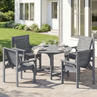 Outsunny 5 Pieces Garden Dining Set with Parasol Hole, Round Outdoor Table and Chairs, 4 Seater Wooden Garden Furniture, Grey(m-2)