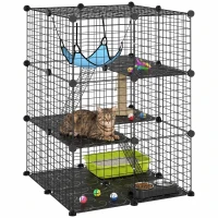 PawHut Cușcă pentru Pisici Gard Personalizabil pe 3 Niveluri, 105 cm, Negru(m-11)