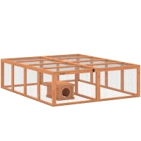 PawHut Freilaufgehege Kaninchenstall aus Holz mit 2 Türen Unterschlupfhaus für 2-4 Zwergkaninchen 180,4 x 150 x 48 cm Orange(m-1)