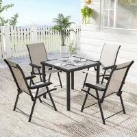 Outsunny 5 Pieces Outdoor Dining Set, Garden Dining Set for 4 with Square Table and Folding Chairs, Brown(m-10)