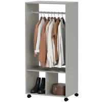HOMCOM Armario Ropero Estante 2 Nichos Barra para Colgar 4 Ruedas Giratorias 60x40x128 cm Gris(m-8)