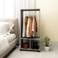 HOMCOM Armario Ropero Estante 2 Nichos Barra para Colgar 4 Ruedas Giratorias 60x40x128 cm Gris(m-7)