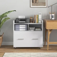 HOMCOM Mobile Archivio Laterale con Ruote e Ripiano Aperto, Ampio Cassetto, Barra Regolabile Bianco(m-7)