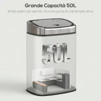 HOMCOM Pattumiera con Sensore a Infrarossi da 50L in Acciaio Inox con 2 Modalità di Apertura, Argento(m-5)