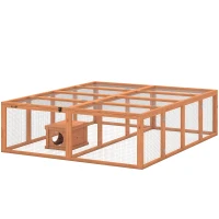 PawHut Freilaufgehege Kaninchenstall aus Holz mit 2 Türen Unterschlupfhaus für 2-4 Zwergkaninchen 180,4 x 150 x 48 cm Orange(m-11)