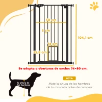 PawHut Barrera de Seguridad Ajustable con Puerta Pequeña Cierre Automático y Sistema de Doble Bloqueo 74-80x104,1 cm Negro(m-3)