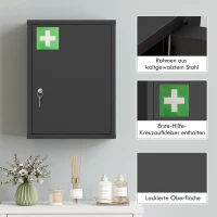 kleankin Medizinschrank zur Wandmontage mit Schloss, 3-stufiger Stahl-Wandschrank, 40 x 15 x 53,5 cm, Schwarz(m-6)