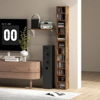 HOMCOM Rangements pour CD et DVD avec 12 compartiments, capacité max. 204 CD, 21 x 20 x 175 cm, brun rustique(m-9)