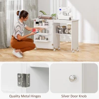 HOMCOM Table de couture pliante meuble couture à abattant avec bacs de rangement, étagère ouverte et roulettes, blanc(m-8)
