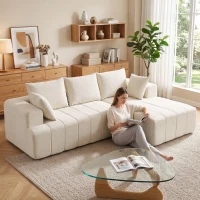 HOMCOM Ecksofa 256 cm mit Ottomane, 3‑Sitzer‑Schlafsofa aus Chenille in L‑Form, breite Sitz- und Armlehnen, beige(m-5)