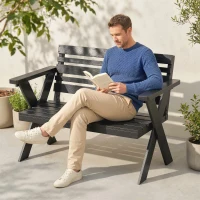 Outsunny 2 Seater Wooden Garden Bench, Slatted Patio Bench with Armrest and Backrest, Black(m-10)