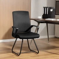 HOMCOM Desk Chair No Wheels, Office Chair with Mesh Back, Lumbar Support, Metal Base for Waiting Room, Conference Room, Black(m-10)