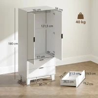 HOMCOM Armadio per camera con 2 ante soft-close, 2 cassetti e barra, 80x50x180 cm, Bianco(m-3)