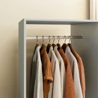 HOMCOM Armario Ropero Estante 2 Nichos Barra para Colgar 4 Ruedas Giratorias 60x40x128 cm Gris(m-6)