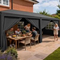 Outsunny Outsunny 3 x 6 m Garden Pop Up Gazebo, Wedding Party Tent Marquee, Water Resistant Awning Canopy with Sidewalls, Windows, Carry Bag, Grey(m-2)