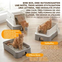 PawHut Litieră Acoperită 3 în 1 pentru Pisici, 68 L, cu Capac, Tavă Detașabilă din Oțel Inoxidabil, Lopățică, Alb și Gri(m-6)