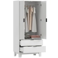 HOMCOM Armadio per camera con 2 ante soft-close, 2 cassetti e barra, 80x50x180 cm, Bianco(m-12)