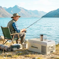 Outsunny 16L Portable Car Fridge, -20℃ to 10℃ Adjustable Temperature - Khaki/Grey(m-14)