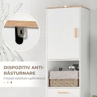 Kleankin Dulap Coloana pentru Baie, Îngust Space Saver, din Lemn/MDF, cu Rafturi si Usi, Organizator Ergonomic, Alb(m-6)