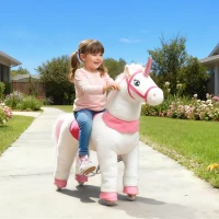 AIYAPLAY Reitpferd für Kinder, Einhorn-Design, Stoffbezug, stabiler Rahmen, sanfte Räder, Schaukelpferd, 3-5 Jahre, Weiß(m-10)
