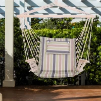 Outsunny Silla Colgante Estampado Rayas Hamaca con Cojín Reposacabezas para Interior Exterior 100x106 cm Carga Máx. 100 kg(m-10)