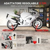 HOMCOM Cavalletto Moto Anteriore e Posteriore con Capacità 390 kg, Forcelle a U e L, Rotelle e Cuscinetti Antiscivolo, Rosso(m-6)