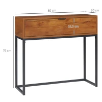 HOMCOM Konsolentisch im Industriedesign, Beistelltisch, Sideboard, 1 Schublade, Braun + Schwarz(m-3)
