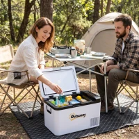 Outsunny Nevera Portátil Eléctrica 18L 12/24V hasta -20℃ Nevera y Congelador de Compresor para Coche con Doble Zona Luz LED Asas Plegables Bajo Consumo Energético para Camping 58,5x33,5x29,2 cm Blanco(m-10)