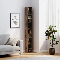 HOMCOM Rangements pour CD et DVD avec 12 compartiments, capacité max. 204 CD, 21 x 20 x 175 cm, brun rustique(m-8)