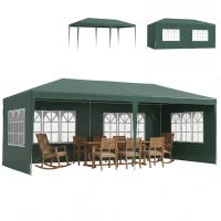 Outsunny Carpa de Jardín 6x3m con 4 Paredes Laterales y 2 Ventanas Visibles Cenador Gazebo de Exterior para Fiestas Eventos Verde(m-1)