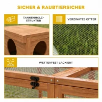 PawHut Freilaufgehege Kaninchenstall aus Holz mit 2 Türen Unterschlupfhaus für 2-4 Zwergkaninchen 180,4 x 150 x 48 cm Orange(m-6)