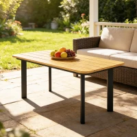Outsunny Outdoor Garden Coffee Table, Garden Table with Slatted Wood Plastic Composite Top and Metal Frame, Brown(m-9)
