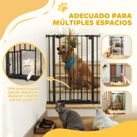 PawHut Barrera de Seguridad Ajustable con Puerta Pequeña Cierre Automático y Sistema de Doble Bloqueo 74-80x104,1 cm Negro(m-7)