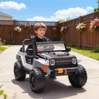 AIYAPLAY Elektrofahrzeug für Kinder, 12V Batterie, mit Eltern-Kind-Sitz, fernsteuerbar, Musik, Hupe, LED-Lichter, 3-8 Jahre, Weiß(m-10)