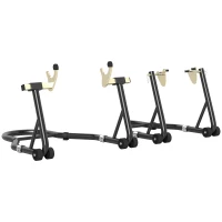 HOMCOM Béquille roue avant arrière charge 390 kg béquille d'atelier moto bras réglable en acier, fourche en forme de U + L noir(m-1)