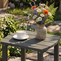 Outsunny Outdoor Side Table, Garden Coffee Table, All-Weather Adirondack Side Table for Garden, Beach, Indoor Outdoor, Grey(m-9)
