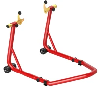 HOMCOM Cavalete Elevador Universal Suporte Roda Traseira Mota com Forquilhas em U e L Ajustáveis e Almofadas Antiderrapantes 58,5x34,5x69 cm Vermelho(m-1)